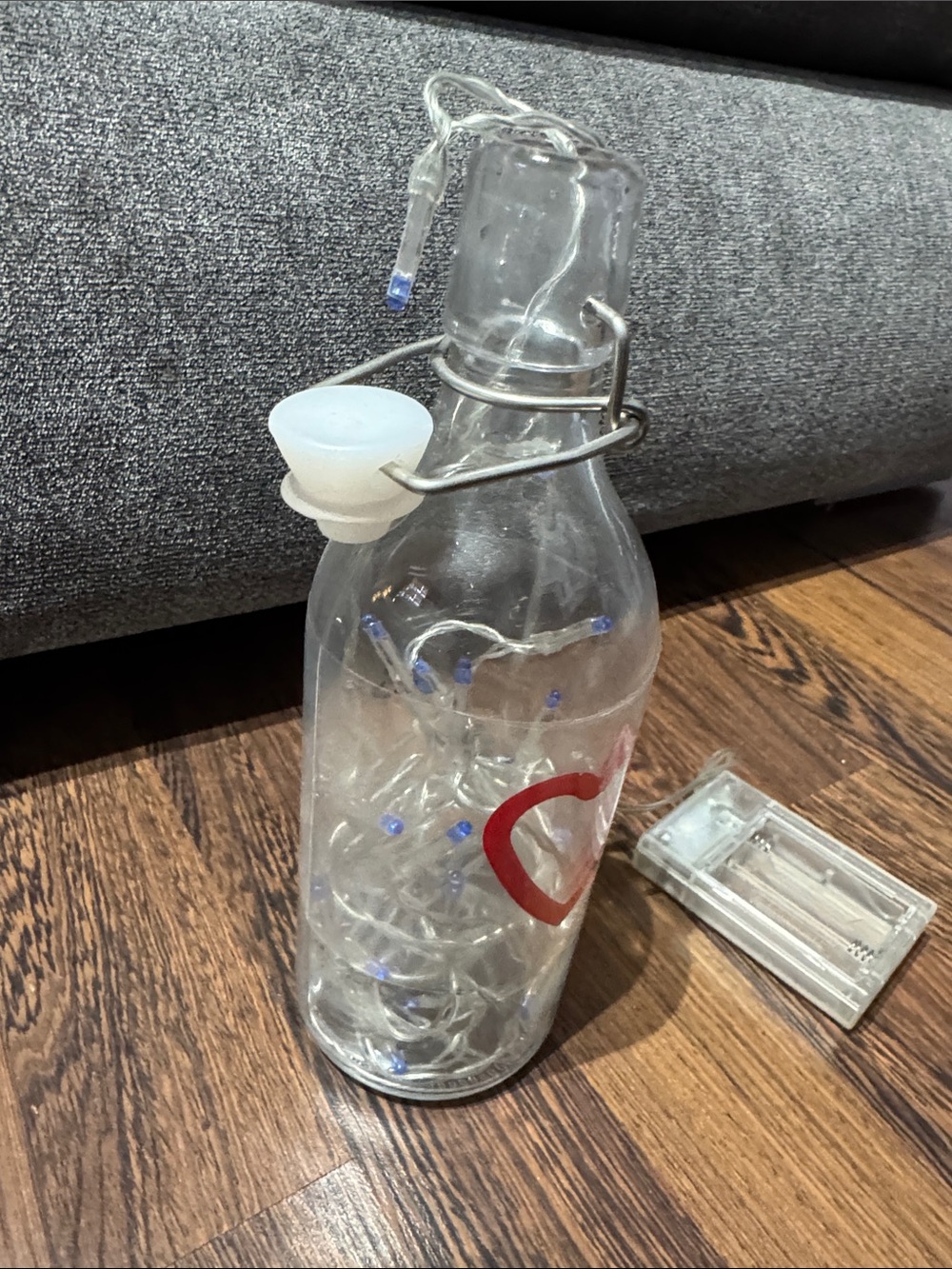 IKEA Clear Glass Bottle Lantern with Red Heart - Picture 8 of 10